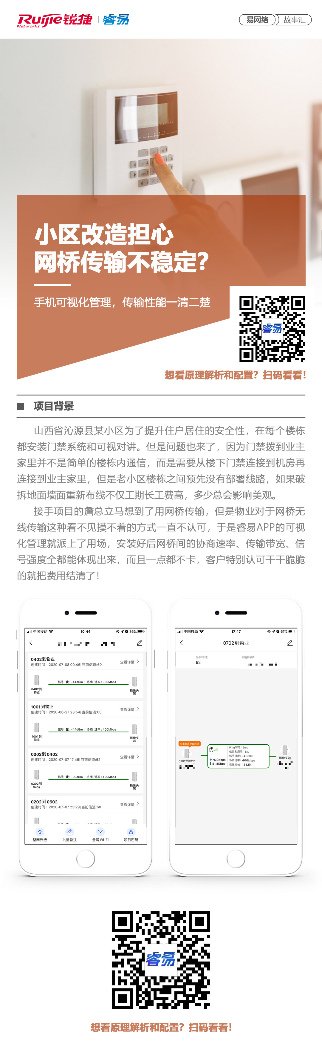 2020-7-10易网络故事汇：小区改造网桥传输不稳定？手机可视化管理，传输性能一清二楚.jpg